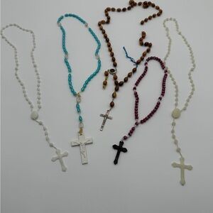 Vintage Rosary Beads Catholic Wooden Plastic Lot Of 5